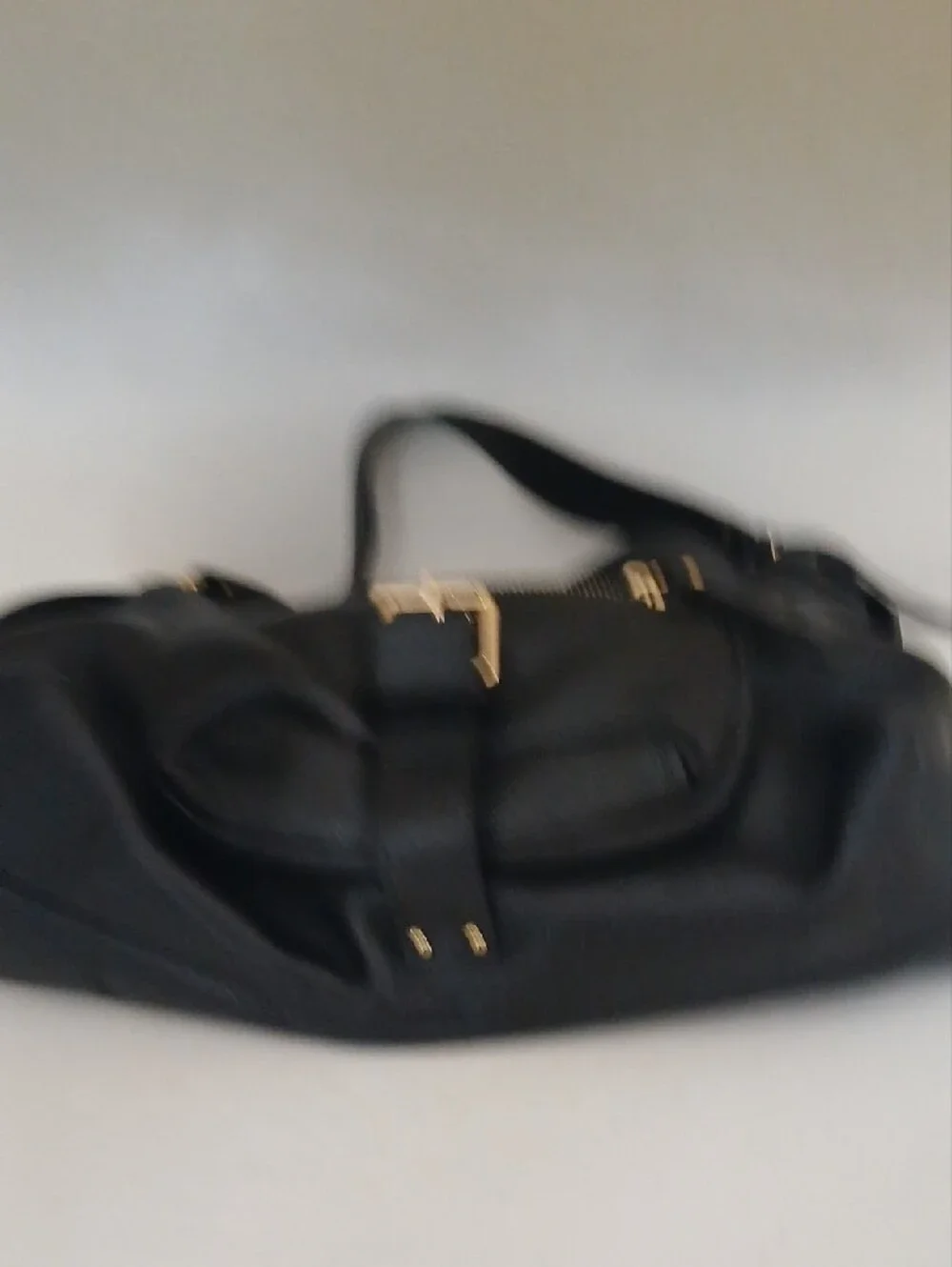 Michael Kors Black Leather Hobo Shoulder Bag with Gold Hardware